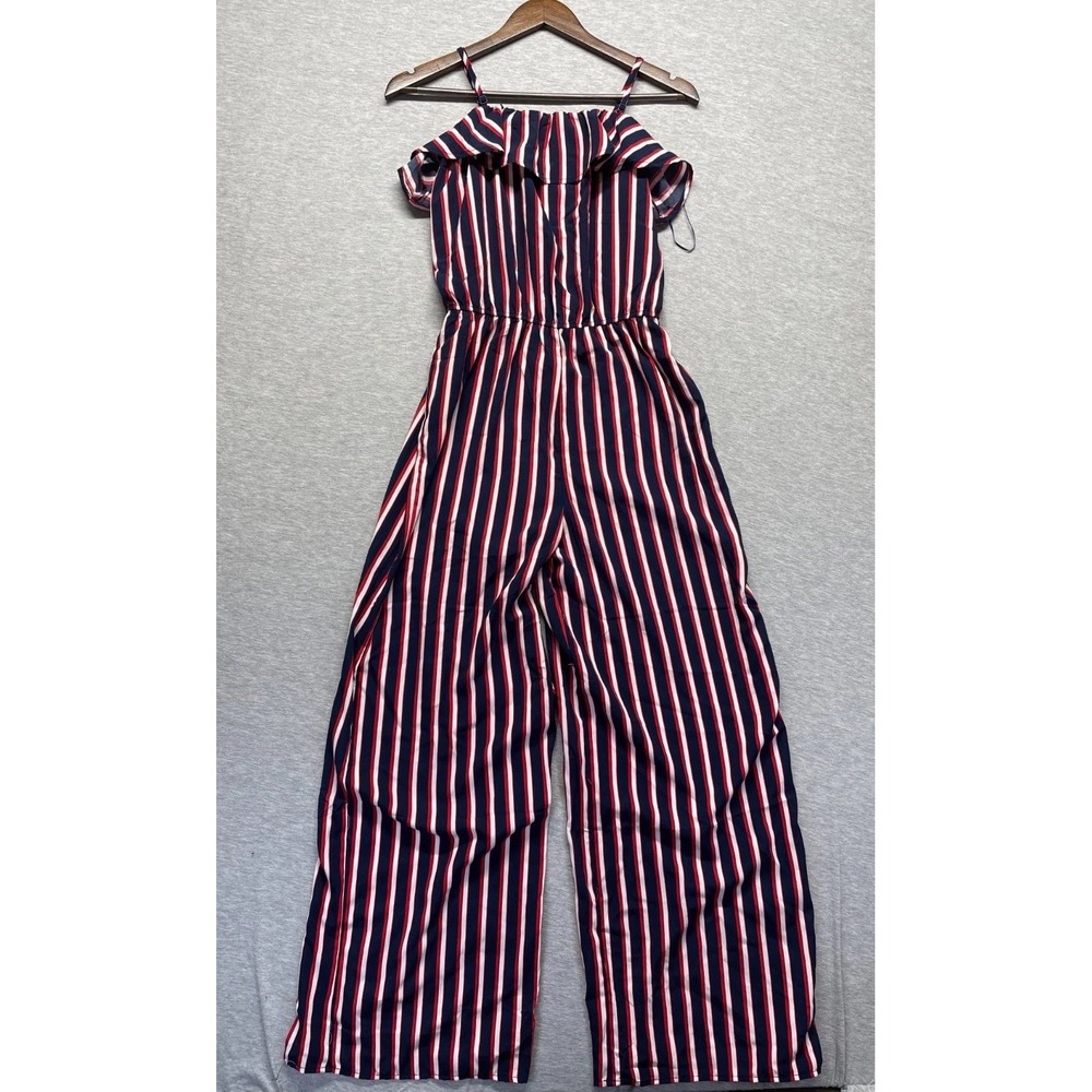 Ambiance One Piece Jumpsuit Womens S Multi Striped Ruffled Neck Spaghetti Straps